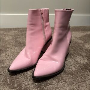 BP. Loren Pointed Toe Pink Patent Leather Ankle Booties